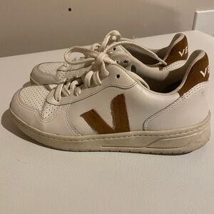 Veja White Sneakers with Brown Suede V Logo